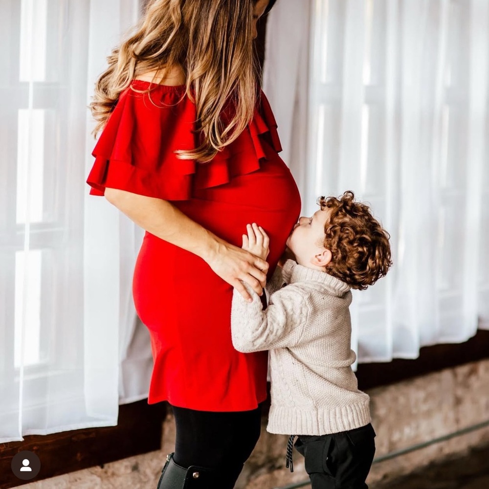 Red Off-Shoulder Maternity Dress